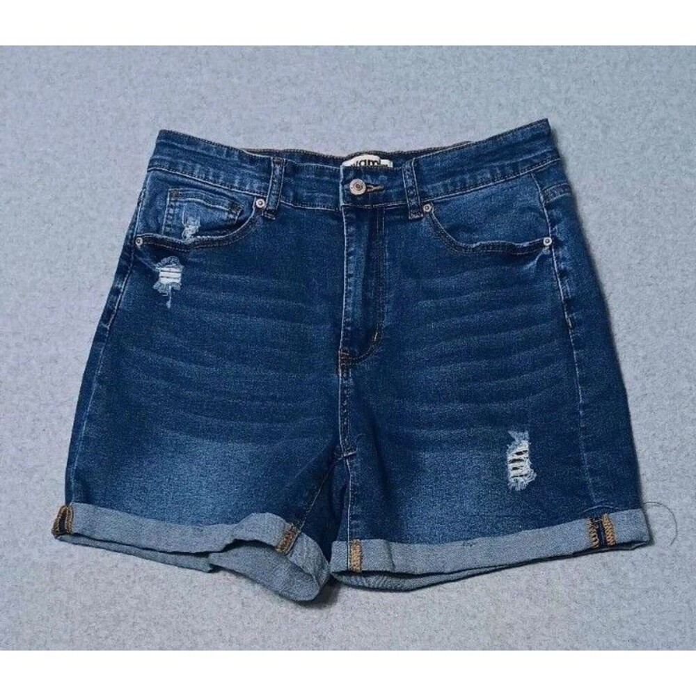 Luvamia Cuffed Rolled Hem Denim Jean Shorts Jhorts Womens Large Blue Indigo